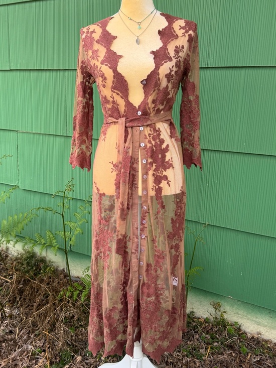 Arnhem Other - Arnhem Sheer Dusty Rose Lace Maxi Duster Cover-Up